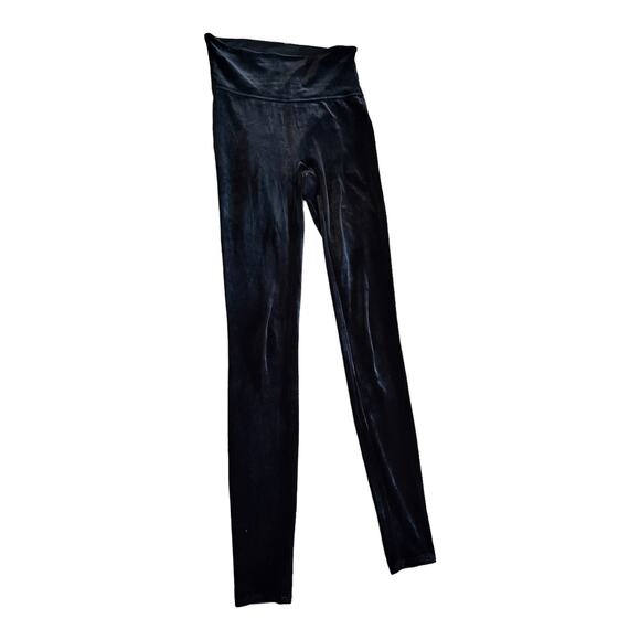 SPANX Velvet Black Leggings Power Waist Tummy Control X-Small EUC - Picture 1 of 6